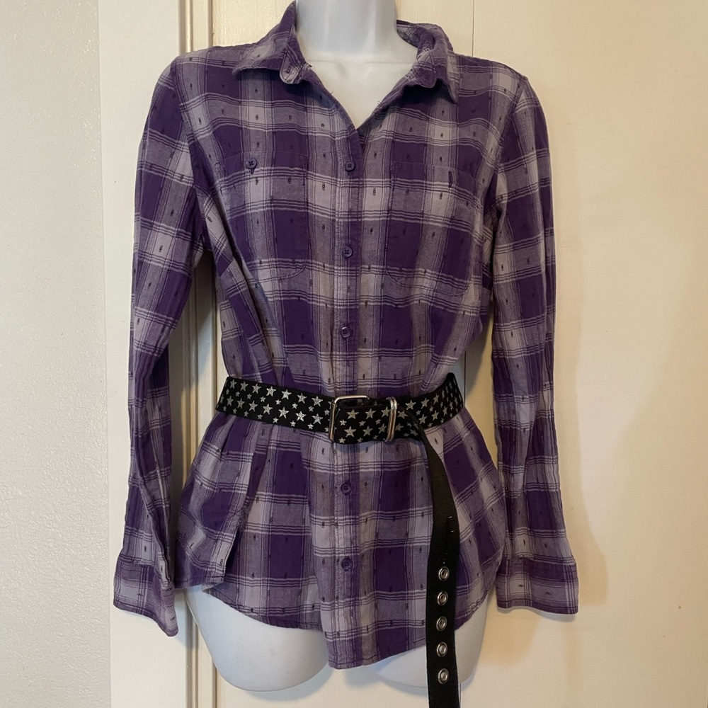 St. John's Bay Purple Plaid Button Down Shirt